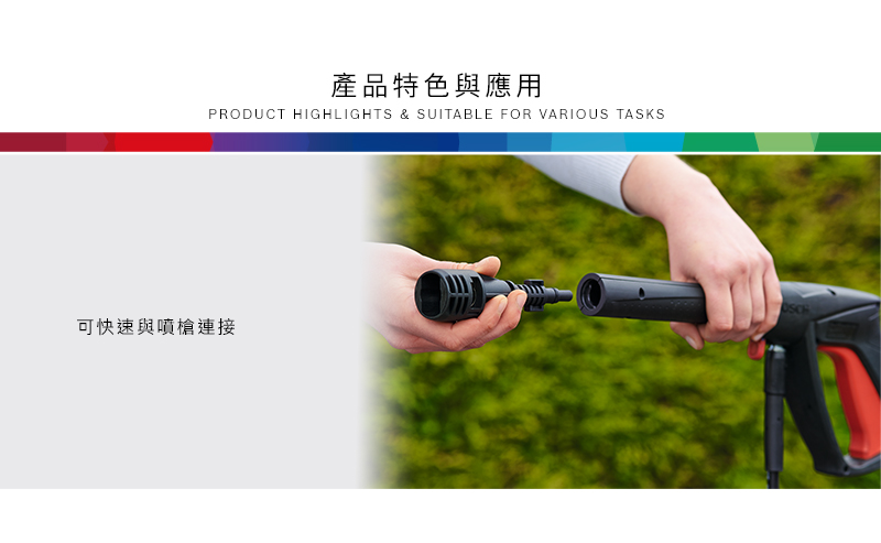 產品特色與應用PRODUCT HIGHLIGHTS & SUITABLE FOR VARIOUS TASKS可快速與噴槍連接
