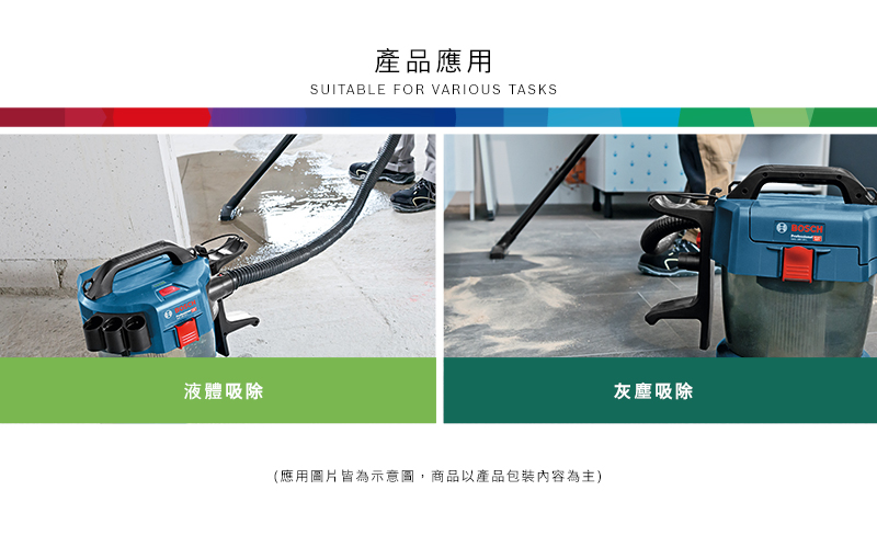 液體吸除產品應用SUITABLE FOR VARIOUS TASKS(應用圖片皆為示意圖,商品以產品包裝內容為主)灰塵吸除BOSCH