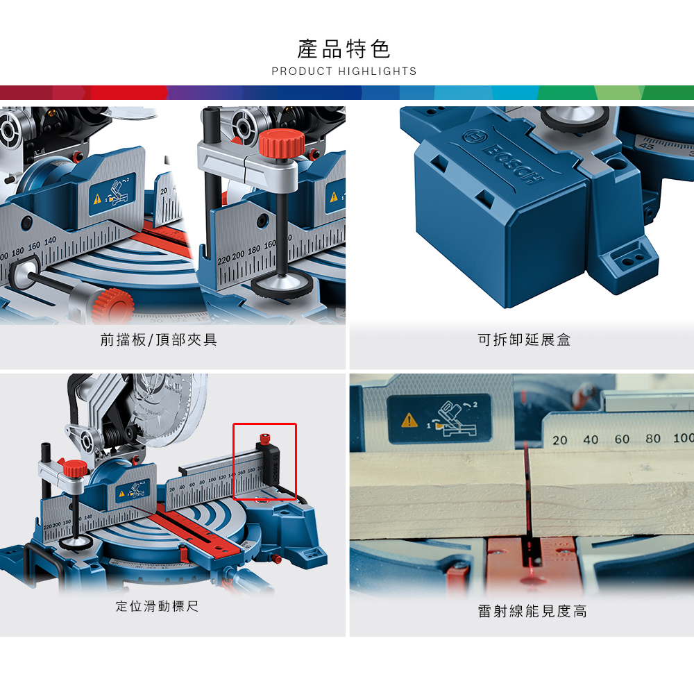 180 160 140前擋板/頂部夾具產品特色PRODUCT HIGHLIGHTS220 200 180 160可拆卸延展盒4520 40 60 80 100定位滑動標尺雷射線能見度高