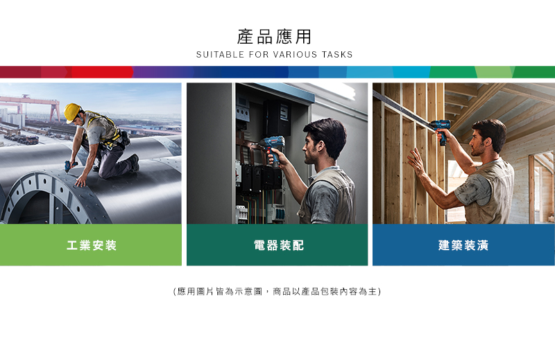 工業安装產品應用SUITABLE FOR VARIOUS TASKS電器装配(應用圖片皆為示意圖,商品以產品包裝內容為主)建築装潢