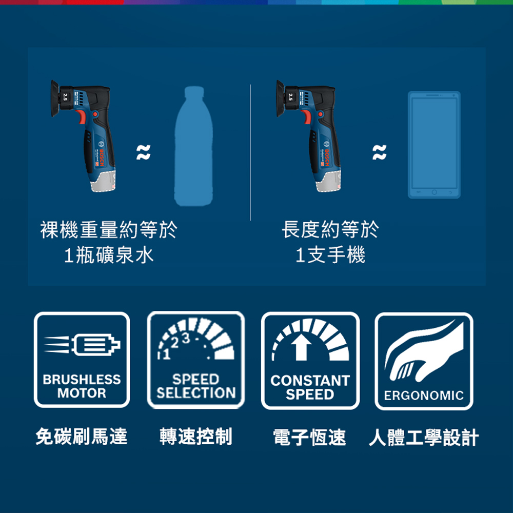 裸機重量約等於長度約等於1瓶礦泉水1支手機BRUSHLESSSPEEDCONSTANTMOTORSPEEDSELECTIONERGONOMIC免碳刷馬達 轉速控制 電子恆速 人體工學設計