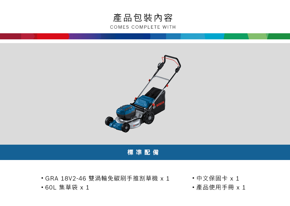 產品應用SUITABLE FOR VARIOUS TASKSBOSCHBITURBO大範圍草地切割(應用圖片皆為示意圖,商品以產品包裝內容為主)