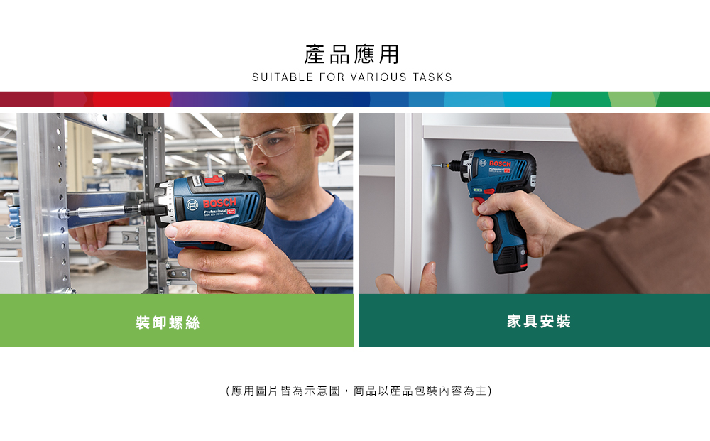ABOSCH裝卸螺絲產品應用SUITABLE FOR VARIOUS TASKS(應用圖片皆為示意圖,商品以產品包裝內容為主)BOSCH家具安裝