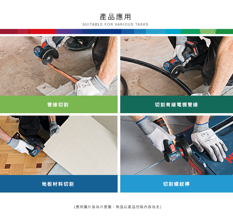 產品應用SUITABLE FOR VARIOUS TASKS管線切割切割有線電視管線地板材料切割(應用圖片皆為示意圖,商品以產品包裝內容為主)切割螺紋桿