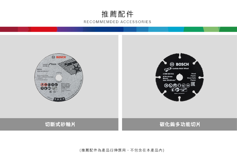 BOSCH切斷式砂輪片推薦配件RECOMMEMDED ACCESSORIES BOSCH  WoodWood   碳化鎢多功能切片(推薦配件為產品衍伸應用,不包含在本產品內)