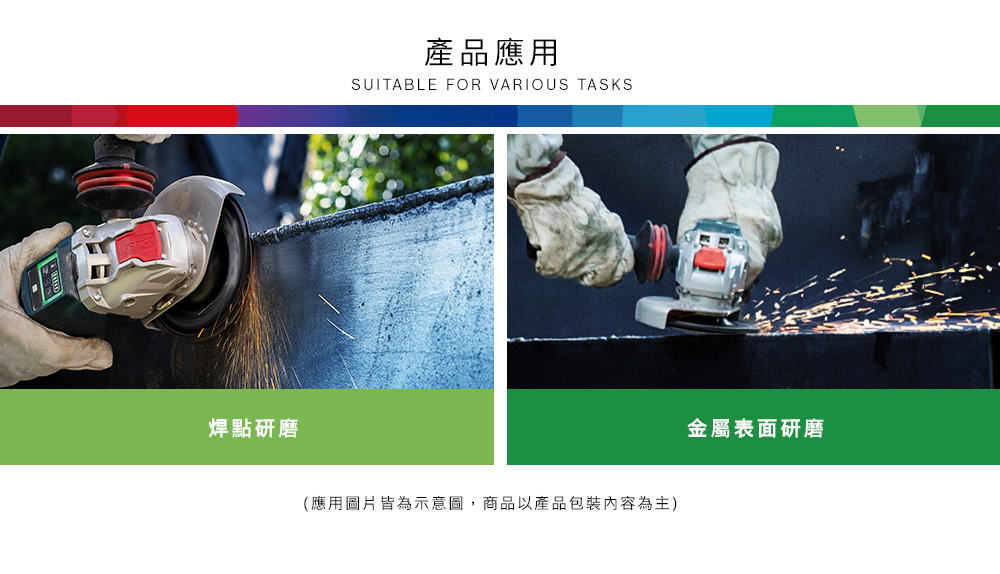 焊點研磨產品應用SUITABLE FOR VARIOUS TASKS(應用圖片皆為示意圖,商品以產品包裝內容為主)金屬表面研磨